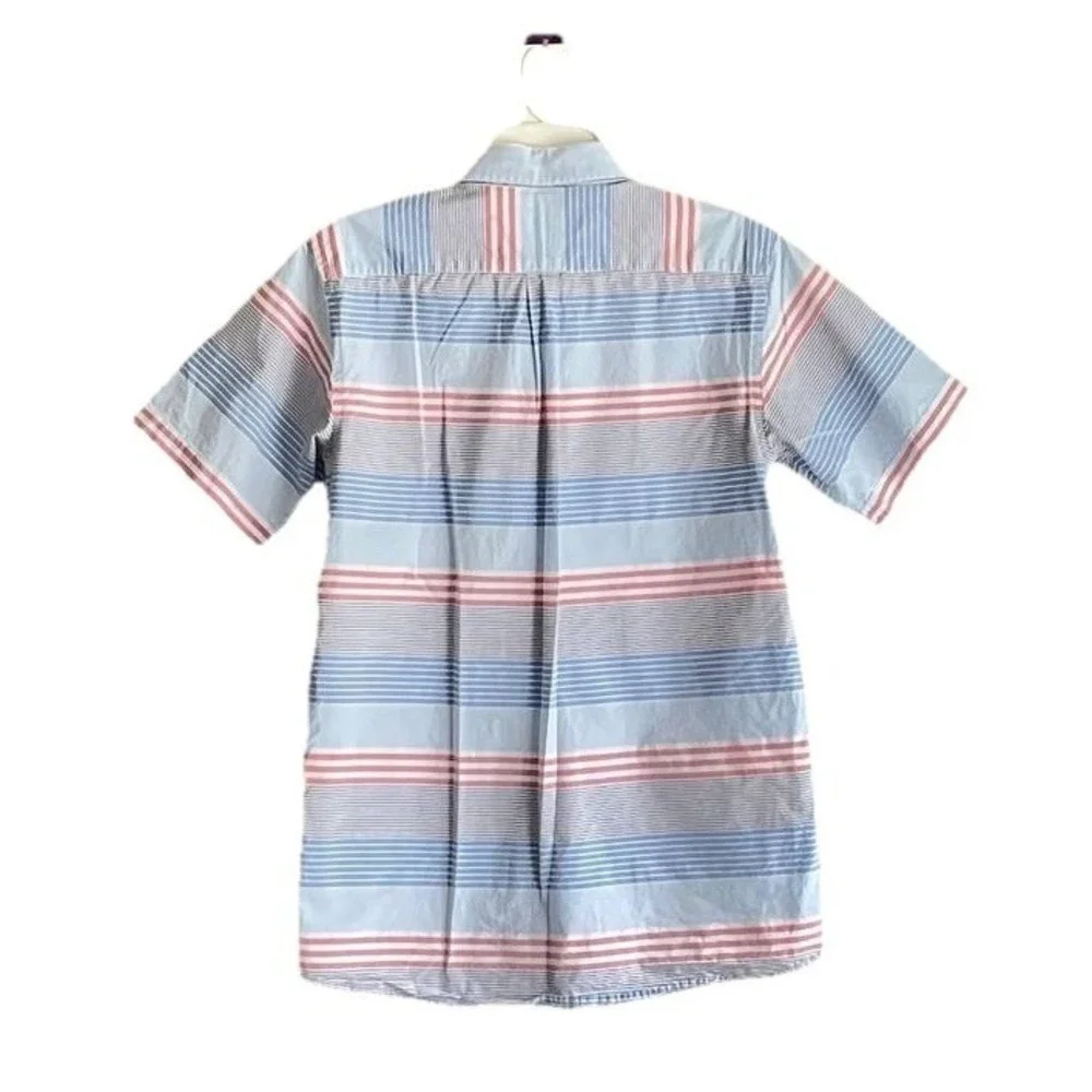 Vineyard Vines Boy's Whale Shirt Light Red Blue White Striped Short Sleeve Sz XL